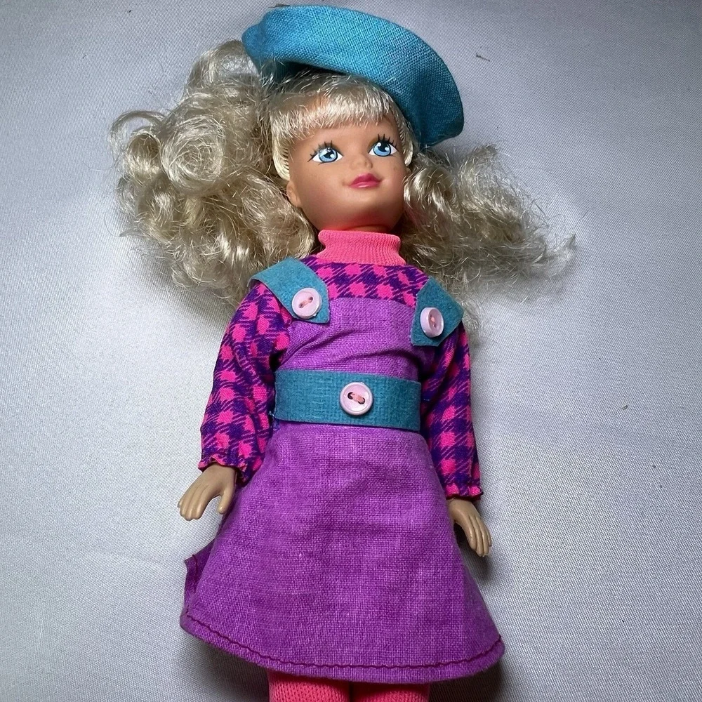 1992 Vintage Kid Kore Girl's Club Doll in Pink Blue Purple Outfit Blond Blue Hat